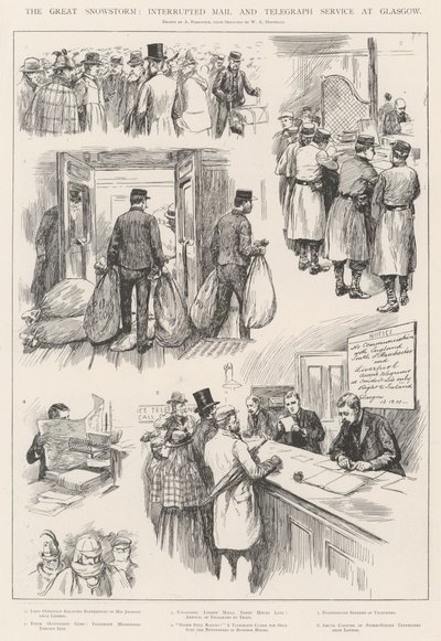 The Great Snowstorm, Interrupted Mail and Telegraph Service at Glasgow by Amedee Forestier